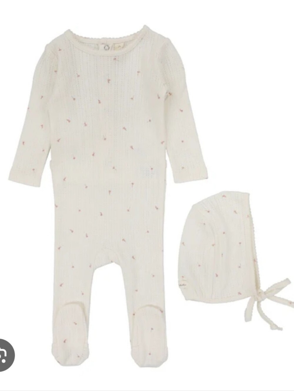 Lilette Cream Pointelle Footie with Pink Dot Bonnet
